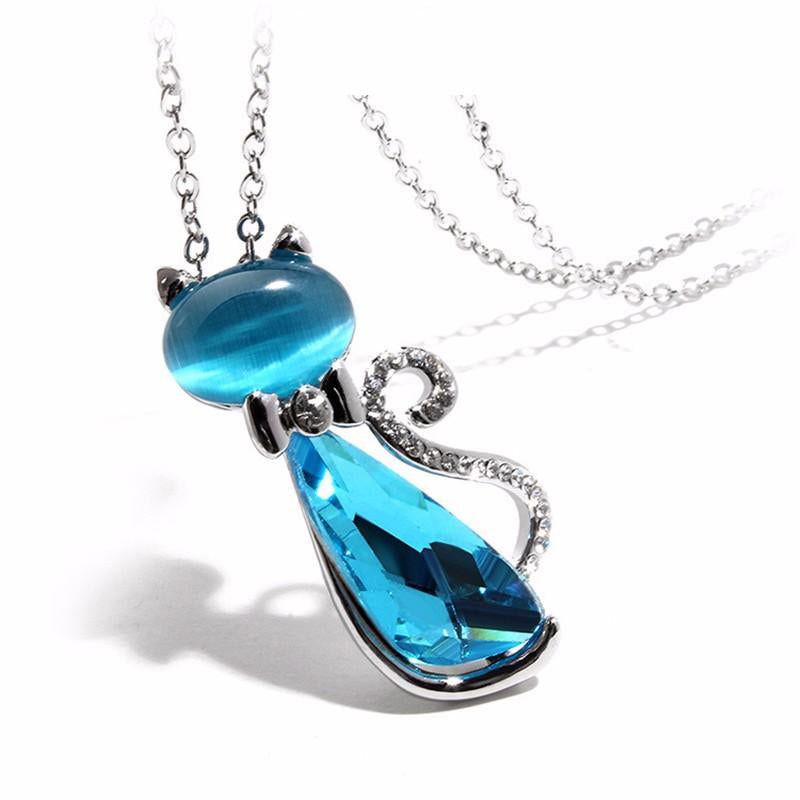 Rhinestone Crystal Bow Lovely Cat Necklace Pendants