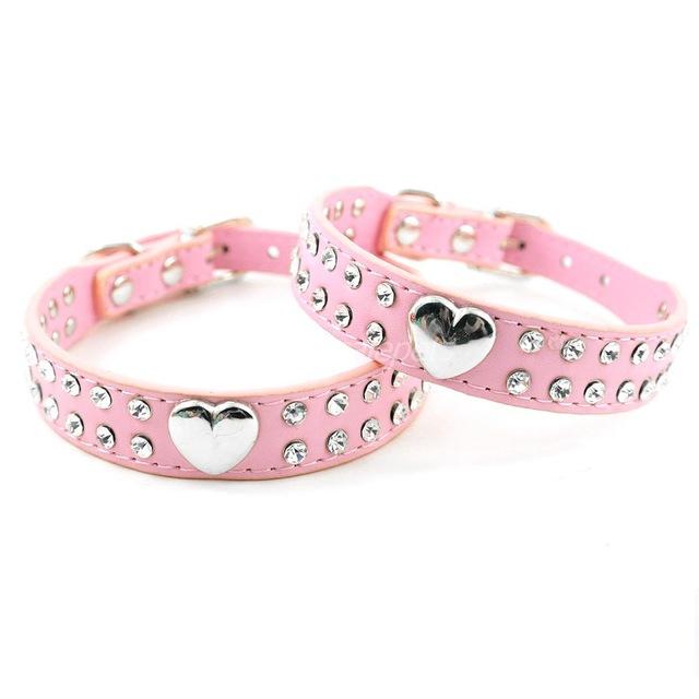 Rhinestone Heart Studded Dog Collar