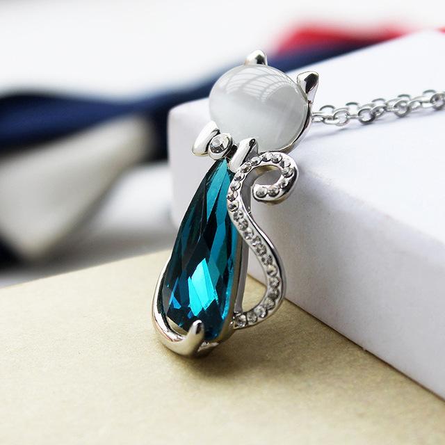 Rhinestone Crystal Bow Lovely Cat Necklace Pendants