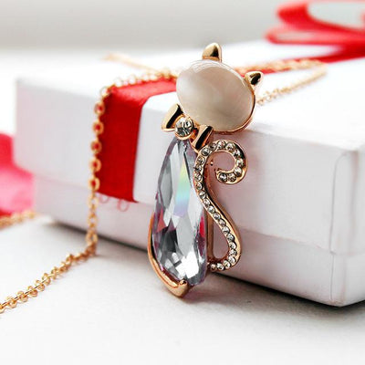 Rhinestone Crystal Bow Lovely Cat Necklace Pendants