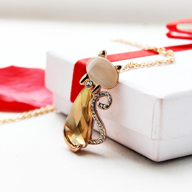 Rhinestone Crystal Bow Lovely Cat Necklace Pendants