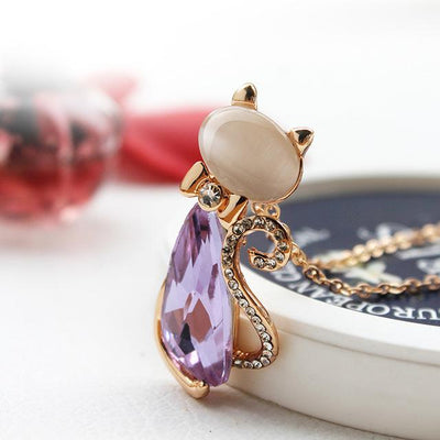 Rhinestone Crystal Bow Lovely Cat Necklace Pendants