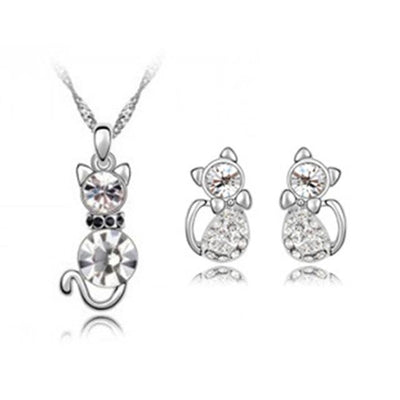 Cat Pendant Necklaces Earrings