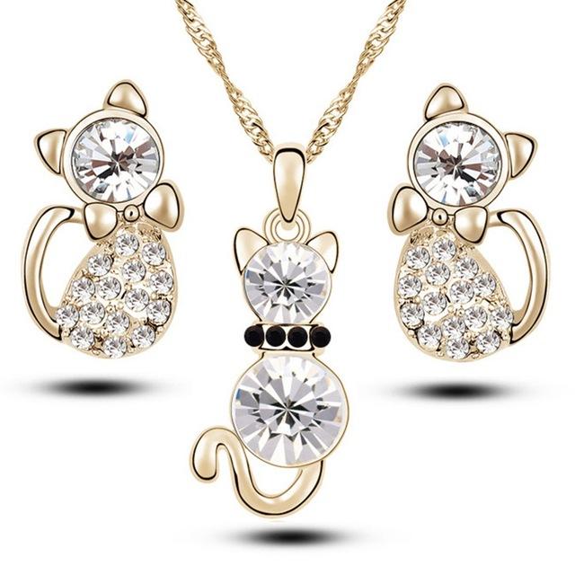 Cat Pendant Necklaces Earrings