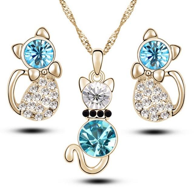 Cat Pendant Necklaces Earrings
