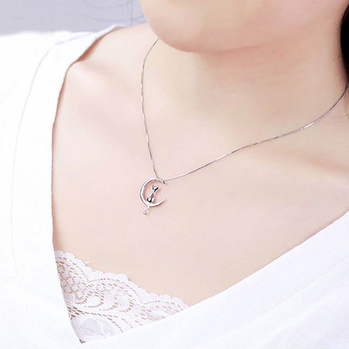Cat Moon Pendant Necklace