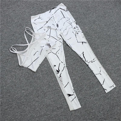 White Patchwork 2 Piece Yoga Female Set