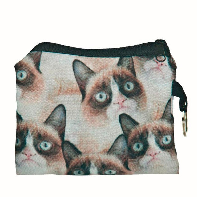 New Cute Cat Face Zipper Case Coin Purse female Girl Printing Coins Change Child Purse Makeup Bag Clutch Wallet Phone Key Bags