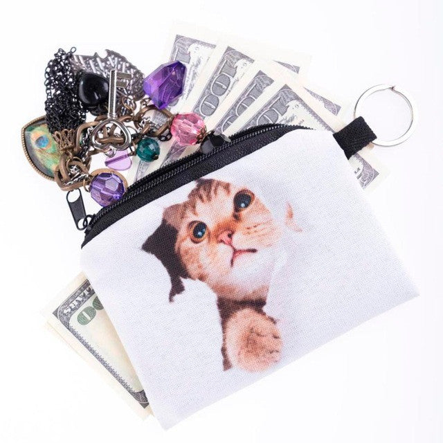 New Cute Cat Face Zipper Case Coin Purse female Girl Printing Coins Change Child Purse Makeup Bag Clutch Wallet Phone Key Bags