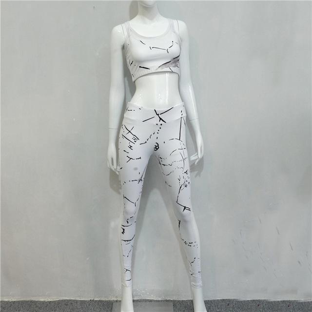 White Patchwork 2 Piece Yoga Female Set