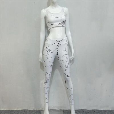 White Patchwork 2 Piece Yoga Female Set