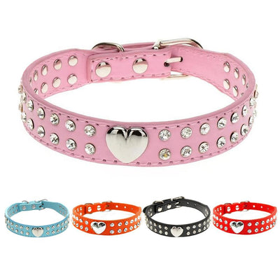 Rhinestone Heart Studded Dog Collar